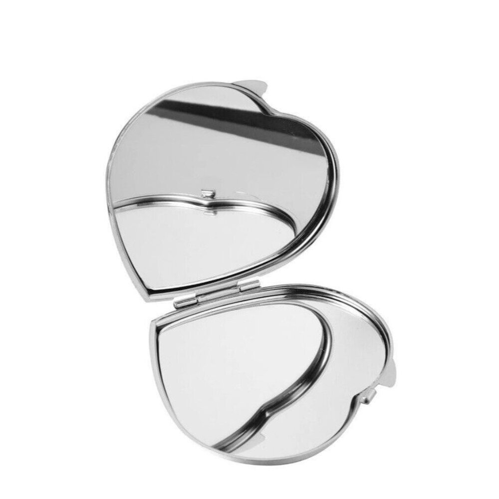 Modela Silver Heart Shaped Glitter Compact Mirror Travel Size NWT - Picture 2 of 5